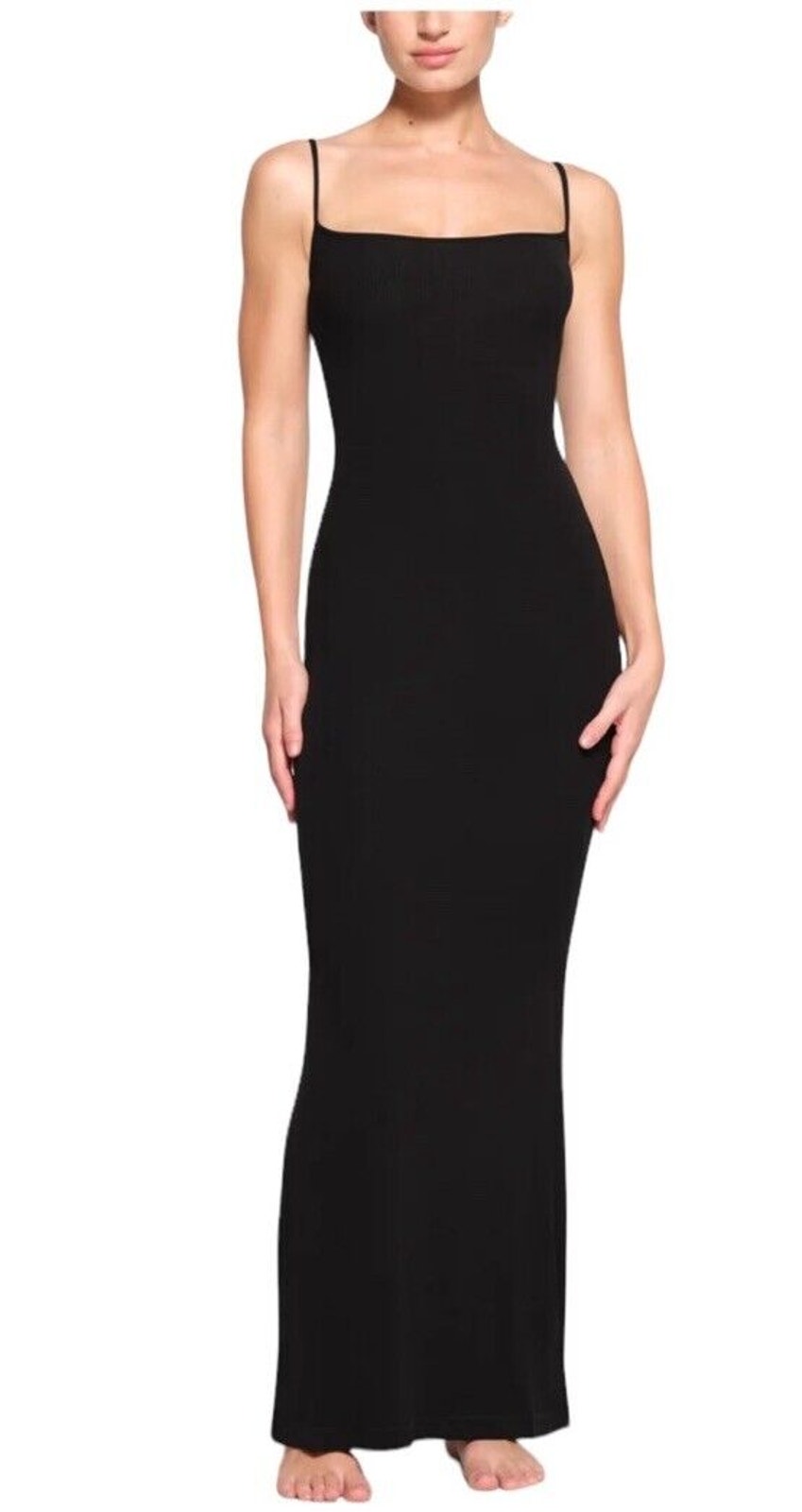 Skims Onyx Soft Lounge Long Ribbed Slip Dress Medium